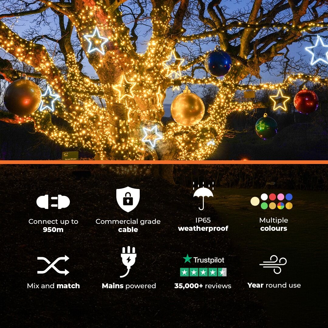 5m Warm White 40 LED Connectable String Lights on Black Rubber Cable image 2