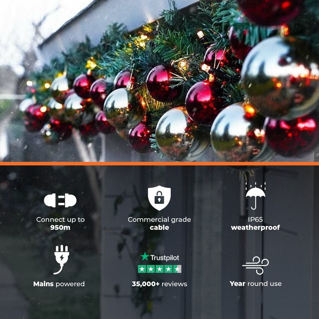 3m Warm White Commercial Garland with Baubles - Connectable, 40 LEDs image 2
