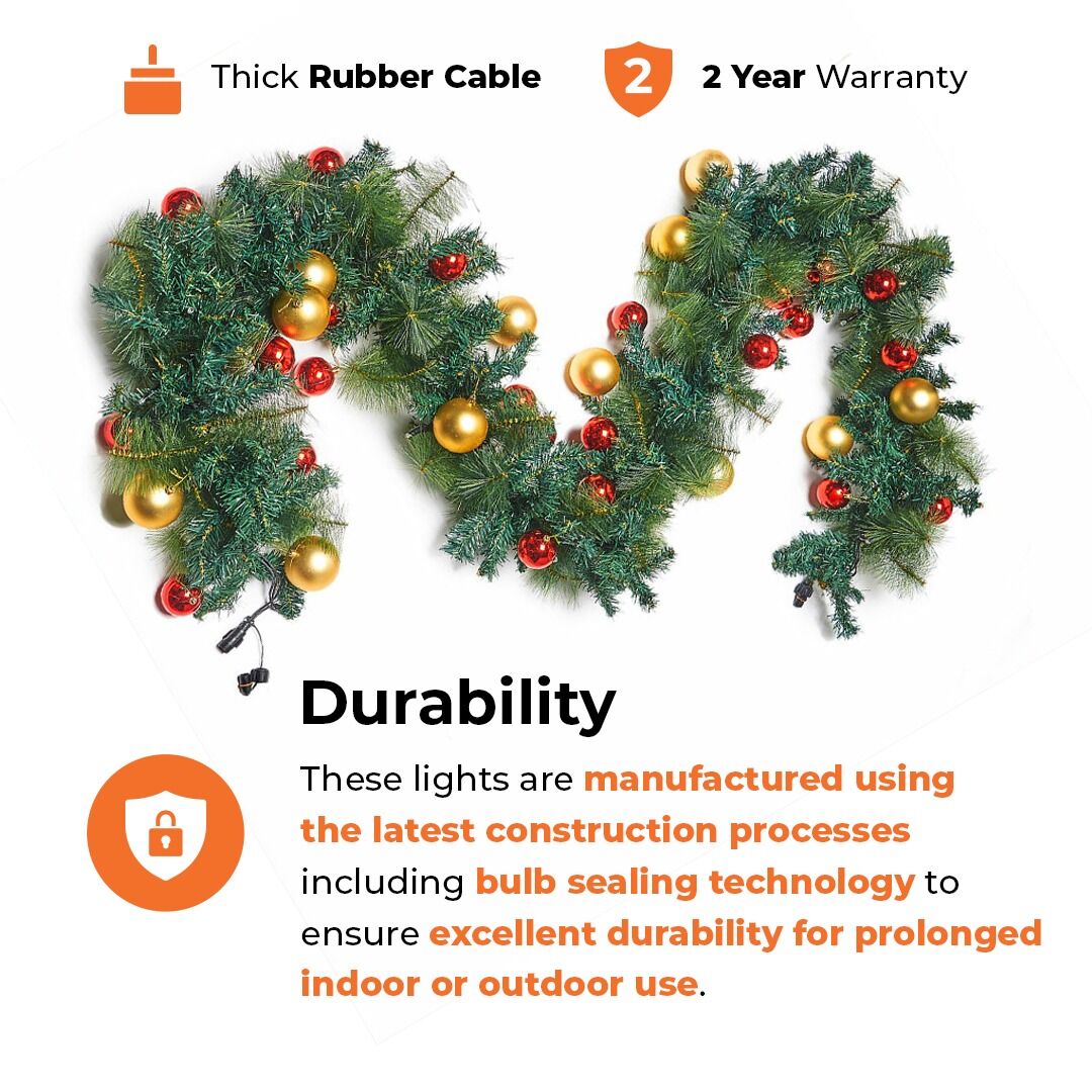 3m Warm White Commercial Garland with Baubles - Connectable, 40 LEDs image 4