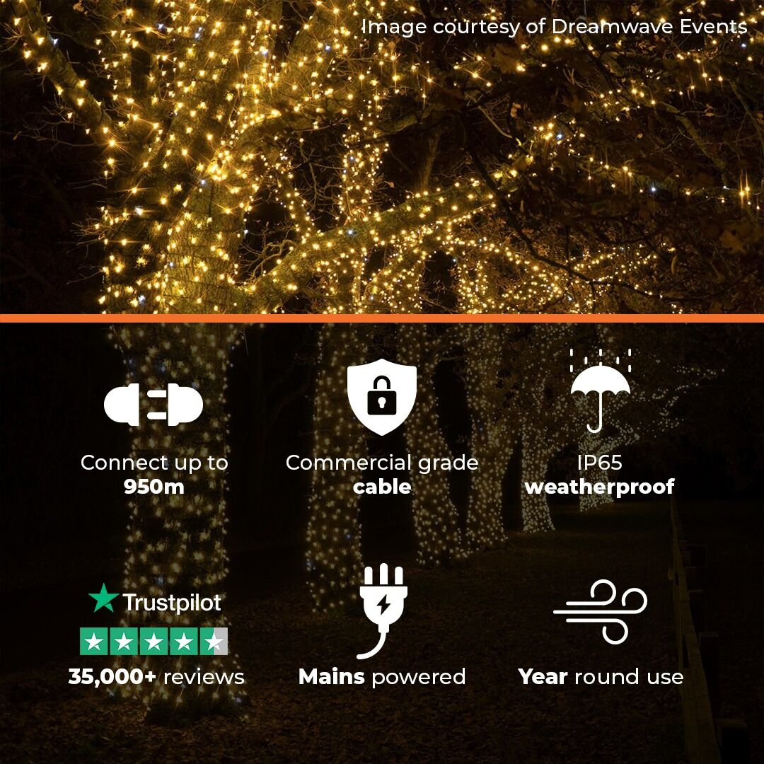 ConnectPro® Outdoor String Lights, Warm White with White Flash LED, Black Rubber Cable image 2