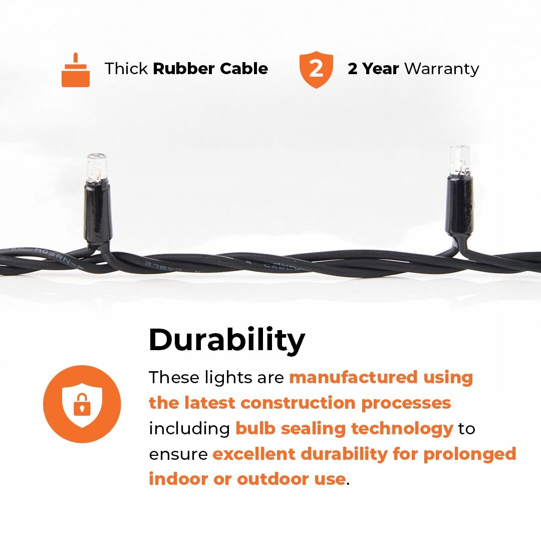 ConnectPro 10m Warm White LED with White Flash Bulb String Lights, 80 LEDs, Black Rubber Cable image 7