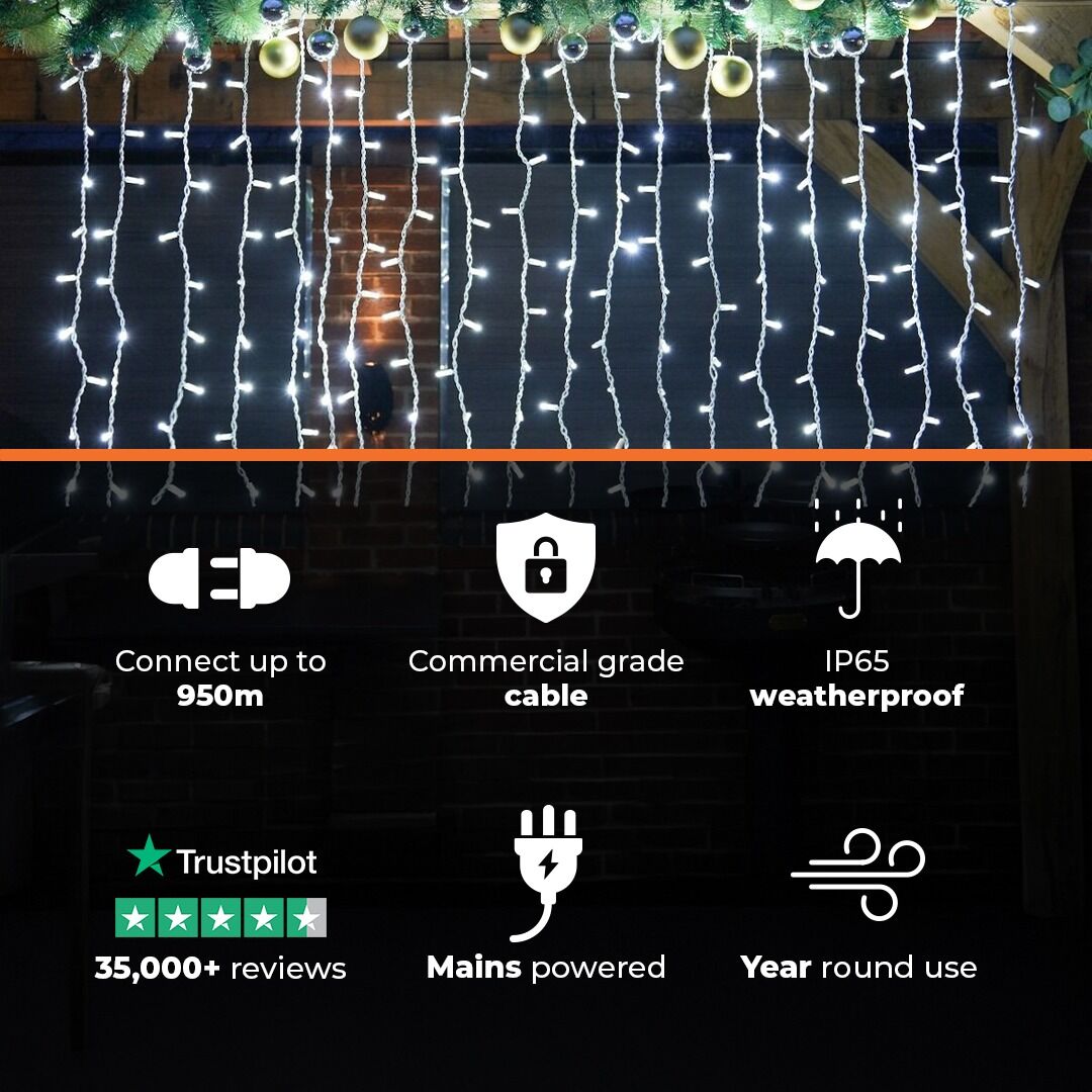 Connectable Eiffel Tower Effect Curtain Light on White Rubber Cable  image 2