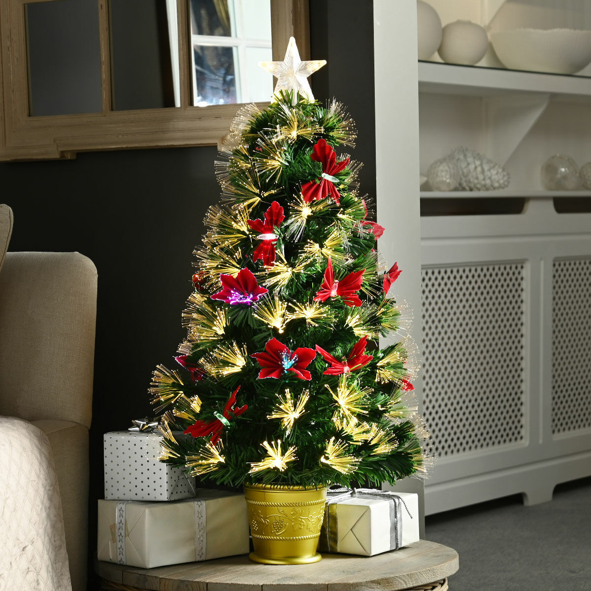 3ft Fibre Optic Butterfly and Flower Christmas Tree image 1
