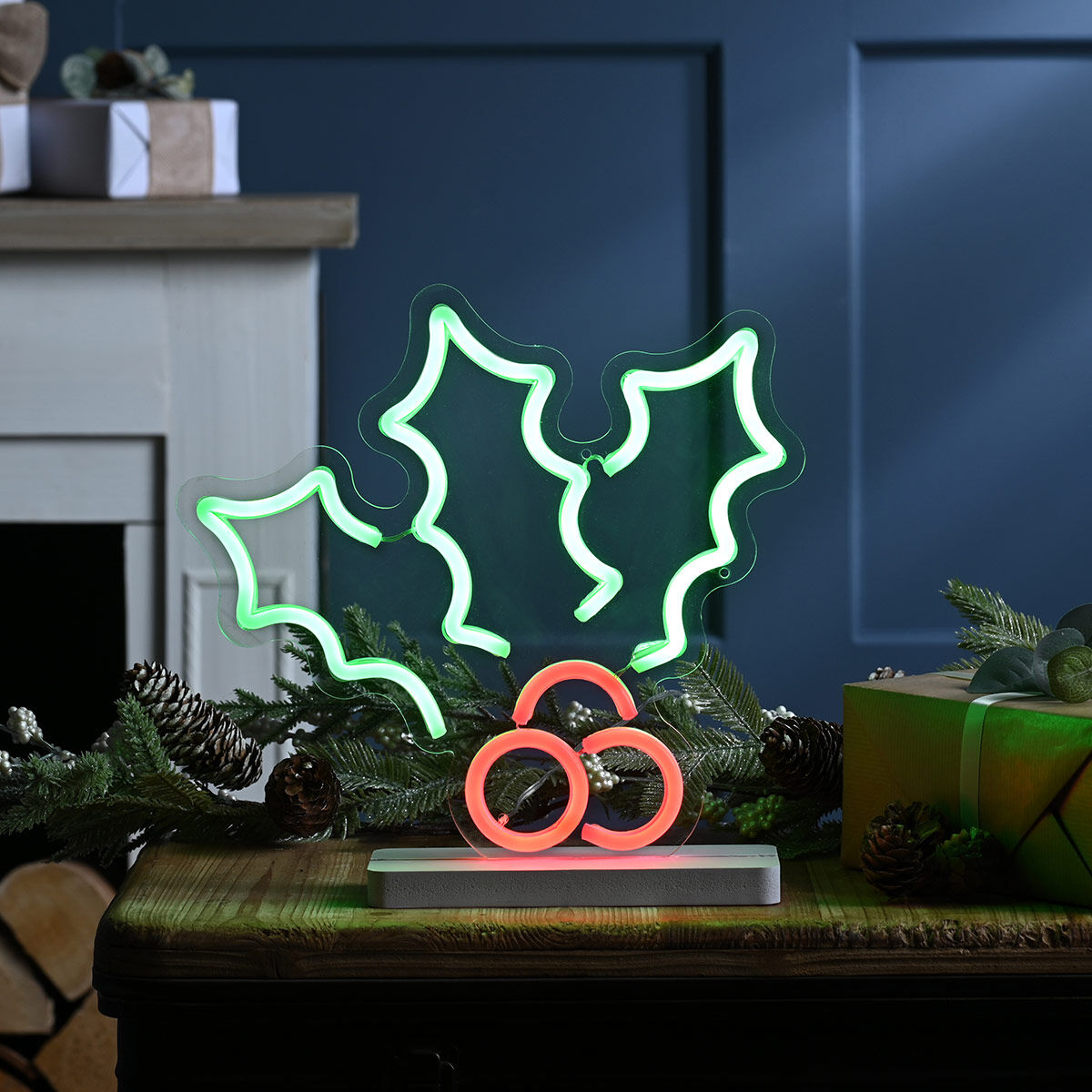 30cm LED Neon Flex Christmas Decoration Holly and Berries image 1