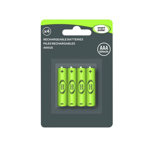 Solar Rechargeable Batteries, AAA, 600 mAh, 4 Pack