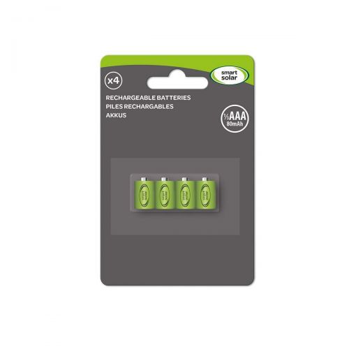 Solar Rechargeable Batteries, 1/3 AAA 80 mAh, 4 Pack