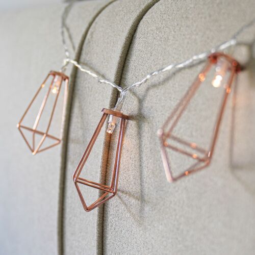 Battery Rose Gold Metal Lantern Fairy Lights, 10 Warm White LEDs