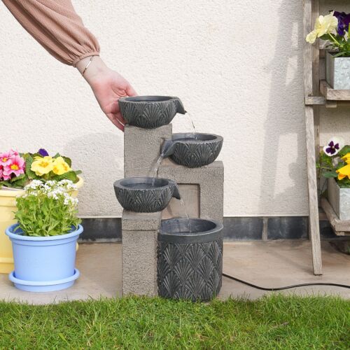 Solar & Plug-in Stone Effect Cascading Bowls Water Feature