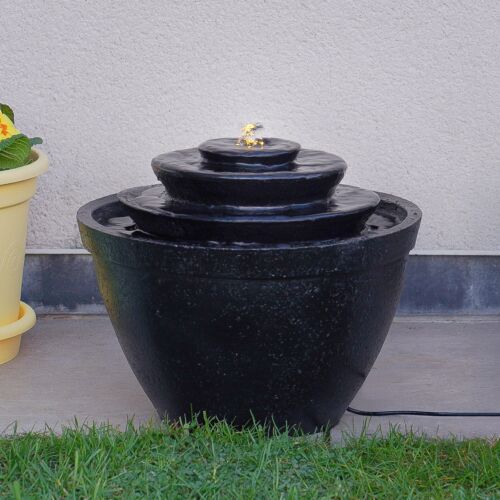 Solar & Plug-in Black Cascading Bowl Tiered Water Feature