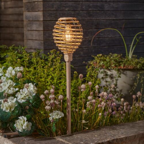 Lumina Solar Torch Stake Light Neutral Woven Rattan Effect 70cm