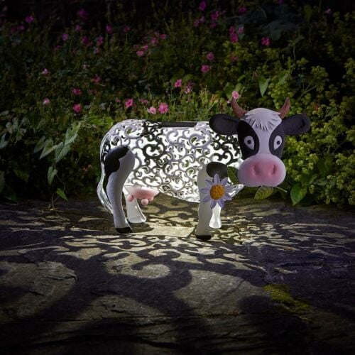 Solar Garden Ornament Daisy the Cow White & Colour Changing LEDs 25cm