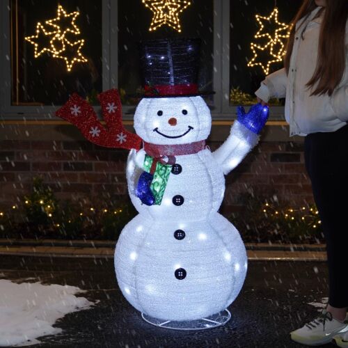 1.2m Outdoor Collapsible Snowman with Scarf, 120 White LEDs