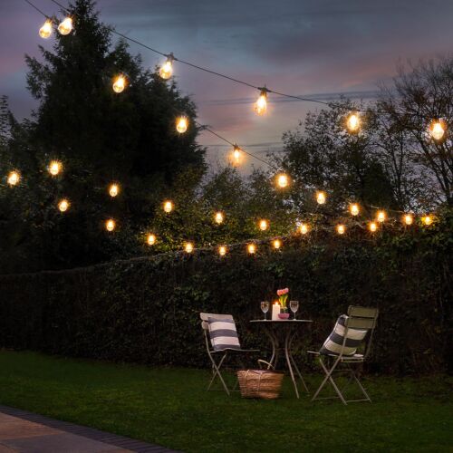 Connectable Festoon Lights with A60 Filament Effect Bulbs on Black Rubber Cable