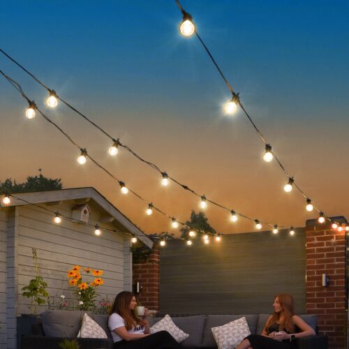 Connectable Festoon Lights with G50 Filament Effect Bulbs on Black Rubber Cable