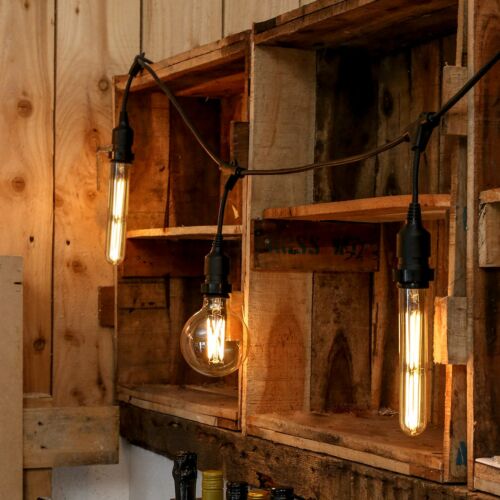 FestoonPro® 10m Long Drop Festoon Belt with 10 Vintage LED Filament Style Bulbs, Connectable