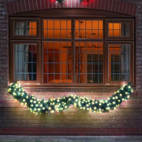 2.7m Outdoor Green Commercial Pre Lit Christmas Garland, ConnectGo® LEDs
