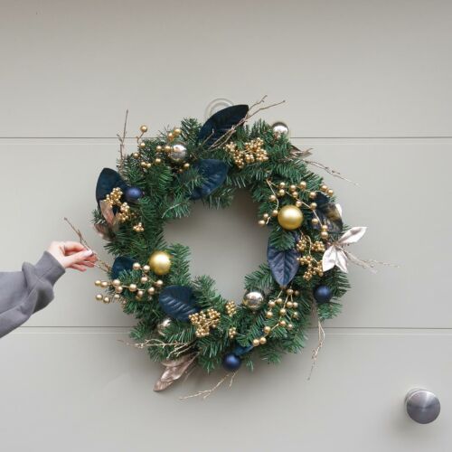 60cm Royal Blue and Gold Berry Decoration Christmas Wreath