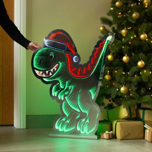 90cm Infinity Christmas Light T-Rex with Santa Hat