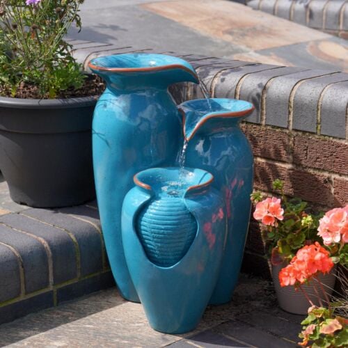 Solar & Plug-in Blue Cascading Fountain LED Water Feature