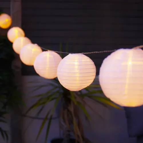 10 XL Chinese Lantern Solar Fairy Lights – Warm White LED Outdoor Garden String Lights 4.5m